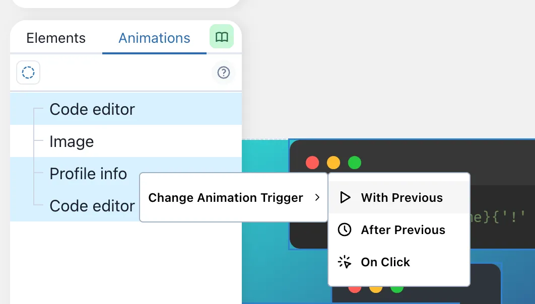 Picture showcasing the Animation Trigger context menu