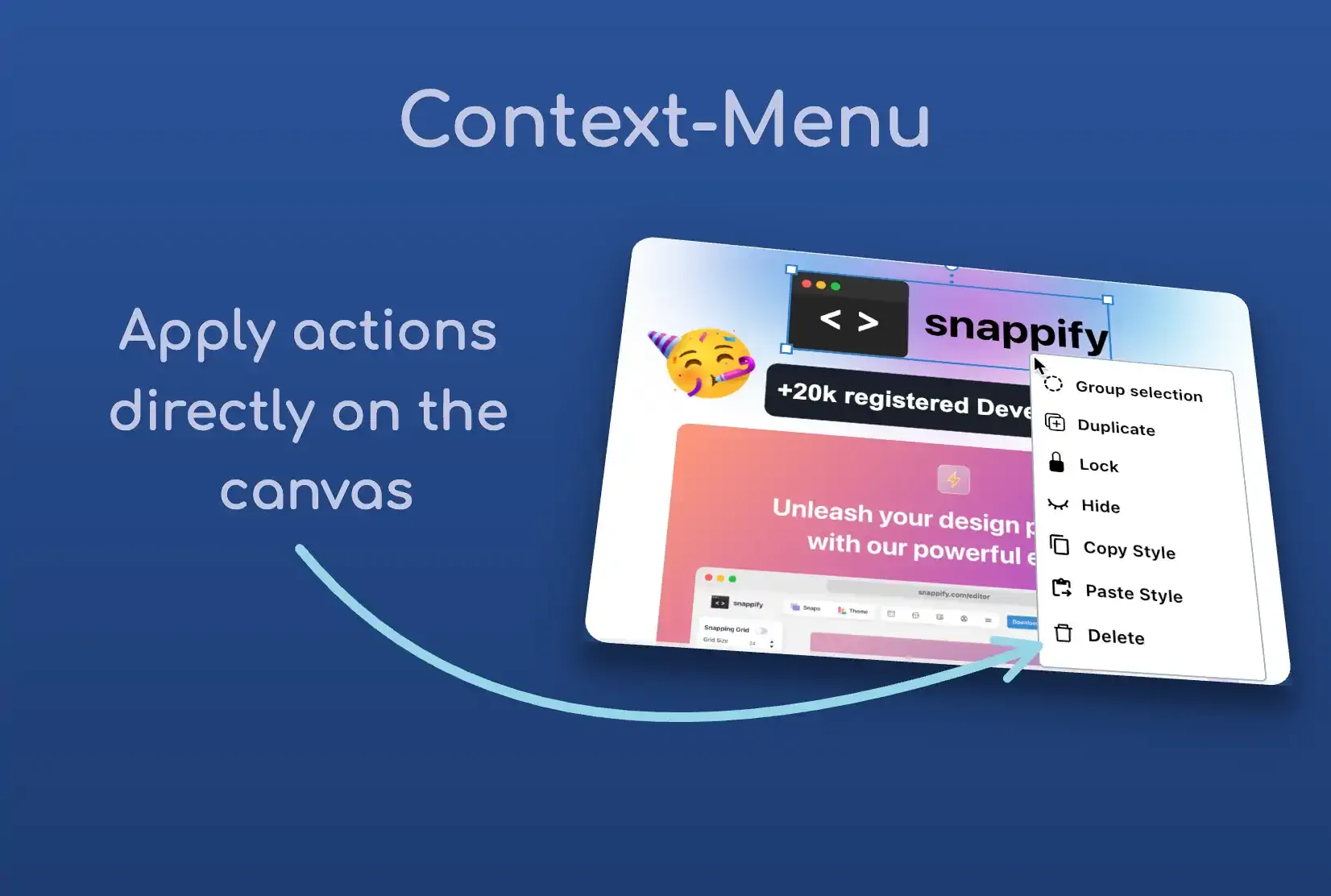 Context menu on the canvas