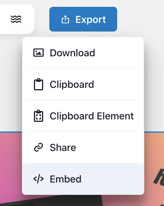 Screenshot of the new embed export option