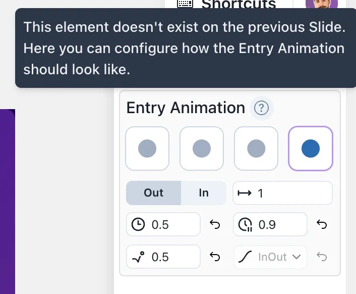 Screenshot of the Entry Animation options