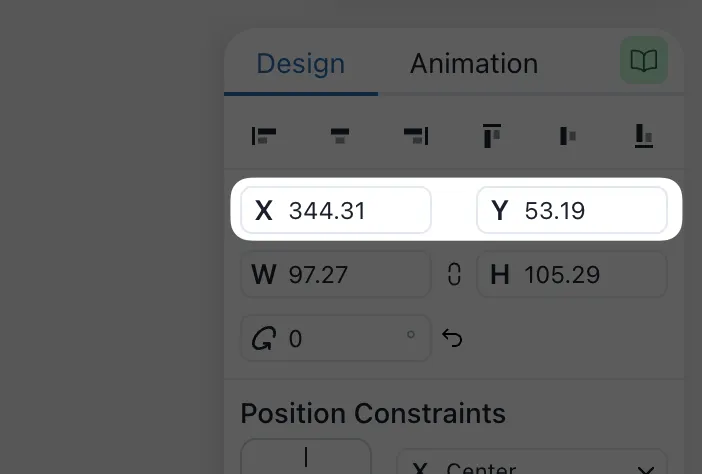 Screenshot of the X and Y input fields