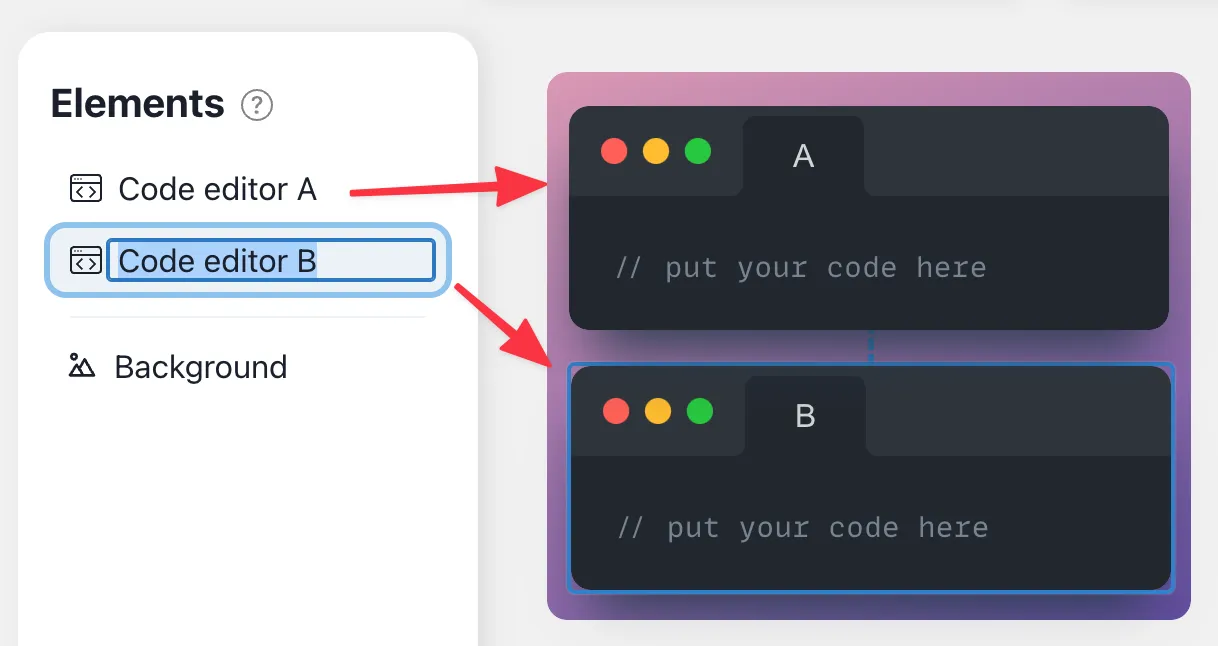 Screenshot showing how to rename elements