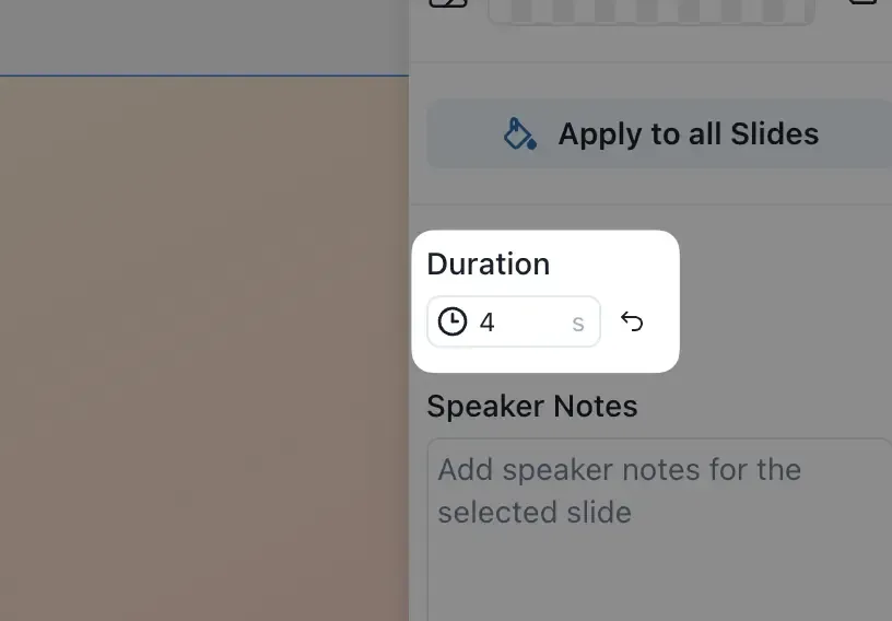Screenshot of the new Slide Duration setting