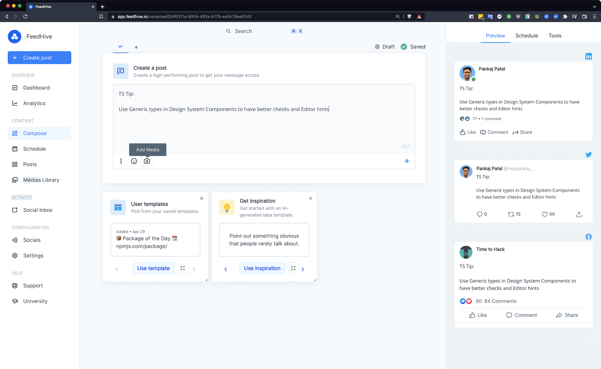 A screenshot of the empty editor in FeedHive