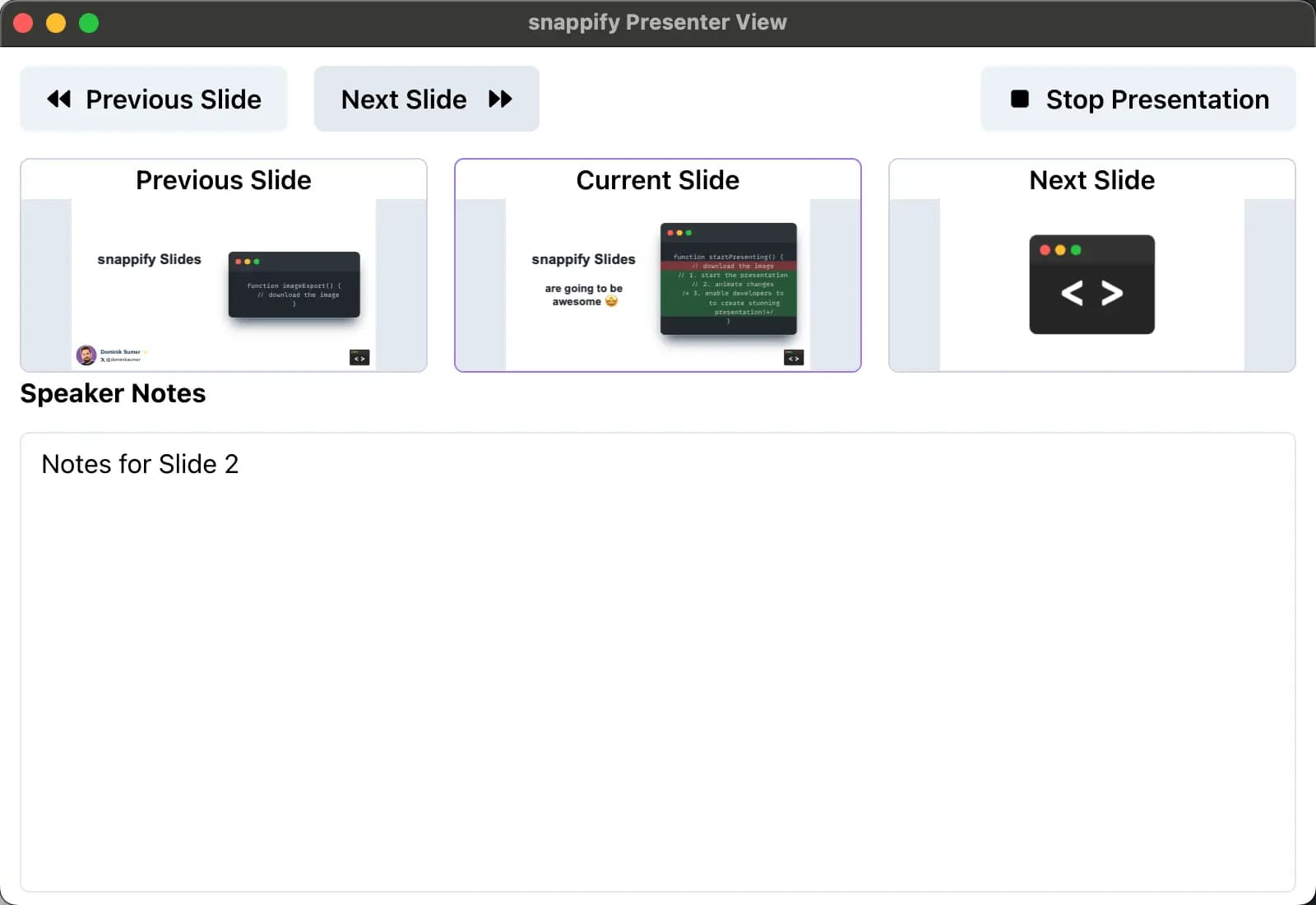 Screenshot of the new Slide Previews in the presenter view.