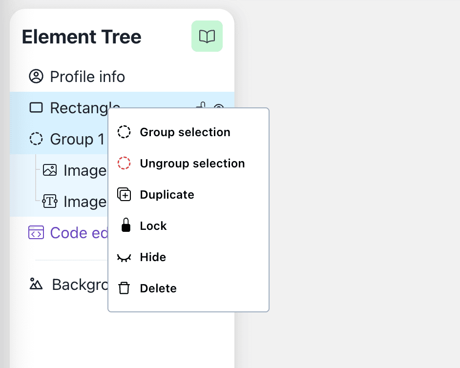 Screenshot of the Context Menu for the selected elements