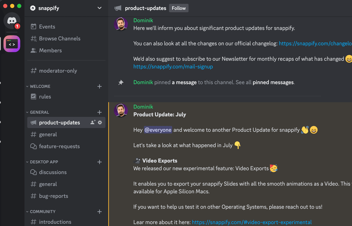 Screenshot of the snappify Discord Server